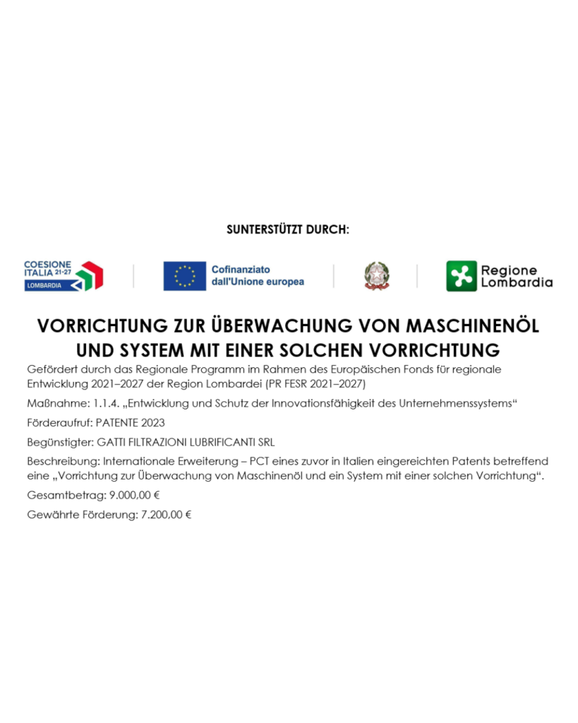 Innovation, geistiges Eigentum und internationales Wachstum: Unser Patent für die innovative Spüleinheit wird auf internationale Märkte ausgeweitet und unterstreicht das Engagement von Gatti Filtrazioni Lubrificanti Srl für technologische Entwicklung und globale Expansion.